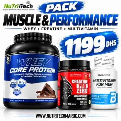 Pack Tesla Creatine 300g + Whey Core Protein 2,27kg + Multivitamin for Men au Maroc – Nutritech